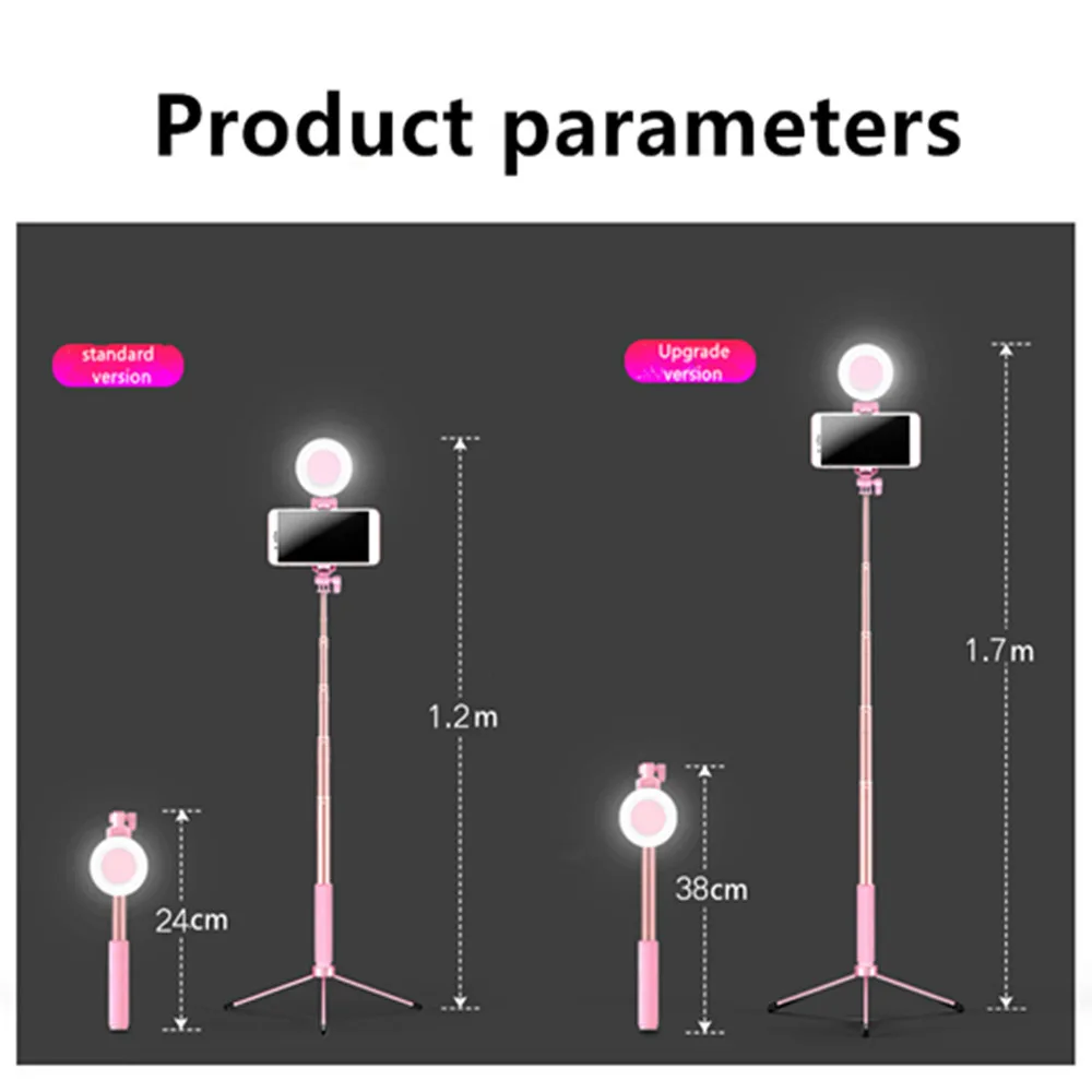  Selfie Stick LED Ring light Extendable live Tripod 1.7m Stand 4 in 1 With Monopod Phone Mount for i