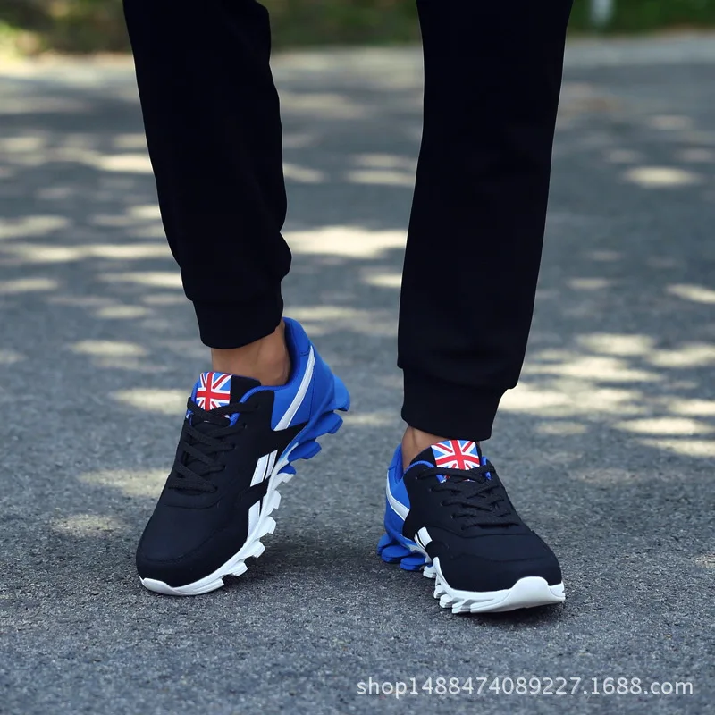 

JINBEILEE Men's sports and leisure walking shoes spring and autumn breathable men's casual shoes fashion lace blue gray shoes