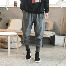 MIXCUBIC Весна Осень корейский стиль сплошной цвет луч льняные Мужские штаны повседневные свободные ноги луч брюки облегающие штаны для мужчин, M-5XL