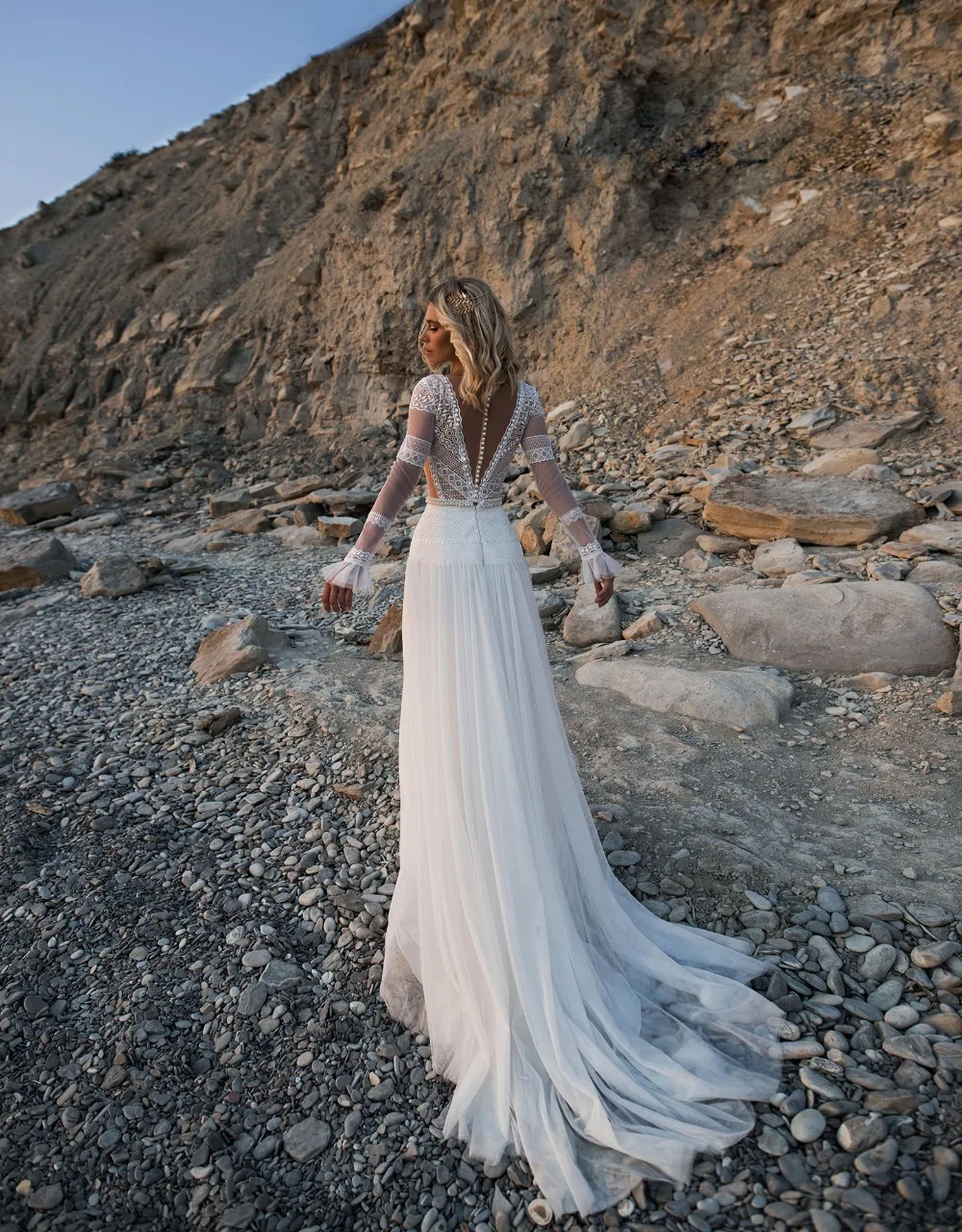 Vestido De Noiva в богемном стиле, кружевное платье с длинными рукавами свадебное платье-бохо; robe de soiree Винтаж пляжные свадебные платья высокого качества