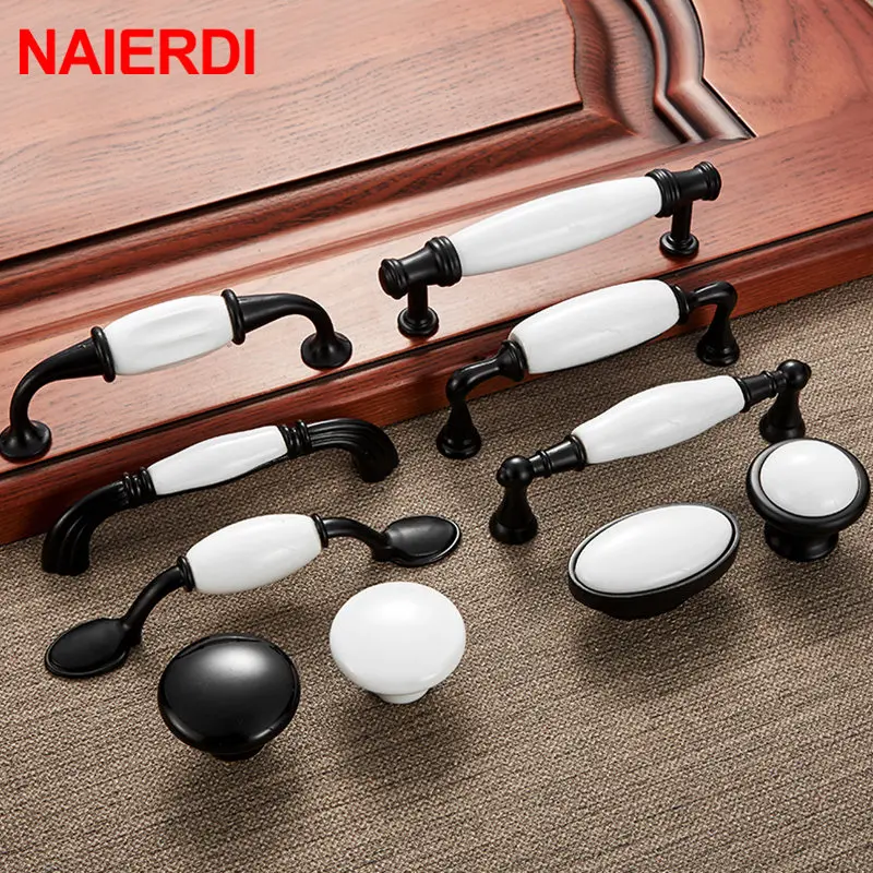 Black White Ceramic Cabinet Handles Zinc Alloy European Cabinet Pulls Drawer Knobs Wardrobe Door Handle Furniture Handle