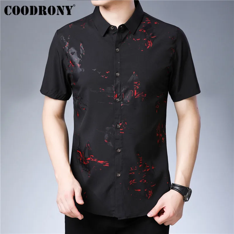 COODRONY 2019 الصيف بارد أزياء طباعة قميص الرجال صالح سليم قمصان قصيرة الأكمام قميص الأعمال عارضة قمصان Camisa الغمد S96023