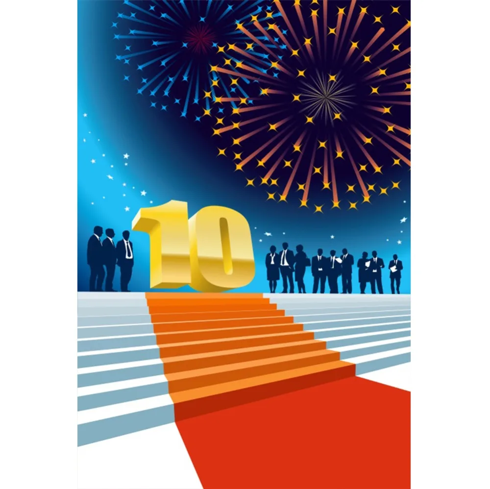 Laeacco Happy 10th Birthday Party Red Carpet Stairs Stage Celebration Photo Backdrops Photography Backgrounds For Photo Studio