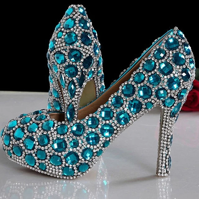 blue sparkly prom shoes