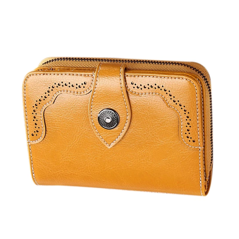Yellow SENDEFN бутик модные кожаные женские короткие кошелёк, Корейская модель два раза женские молнии Ретро масло воск кожаный бумажник - Цвет: Yellow