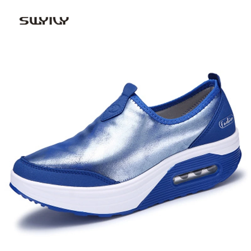 SWYIVY Women Toning Shoes PU Wedge Large Size 41 Swing Shoes For Female 2018 Slip-on Cushioning Slimming Shoes Women Sneakers
