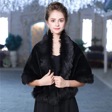 Черный искусственный мех обертывание женское вечернее платье накидка шаль мода Hamdade Болеро меховой палантин Свадебная куртка аксессуары