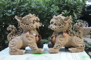 

Royal pottery porcelain FengShui Foo Fu Dog Guardion Lion Ball Beast Statue Pair
