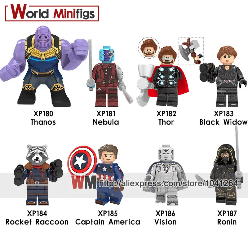 

Single Avengers 4 Endgame Captain America Black Widow Thor Vision Thanos Nebula Building Blocks Figures Children Toys