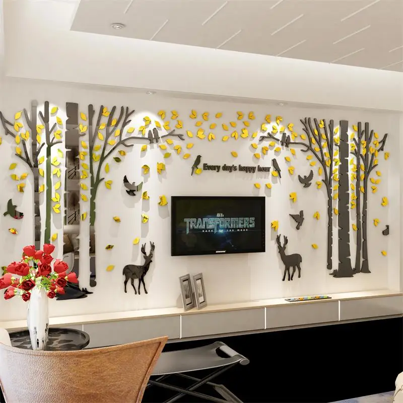 

Creative 3D Acrylic Self-adhesive TV Background Wall Sticker Sofa wall porch wall decoration painting mirror gold sliver sticker