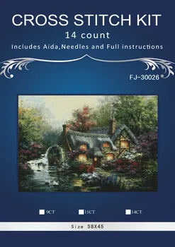 

4CT 58x5cm Riverside Cabin DIY Handmade Counted Cross Stitch Needlework Set Embroidery Kit Home Decoration