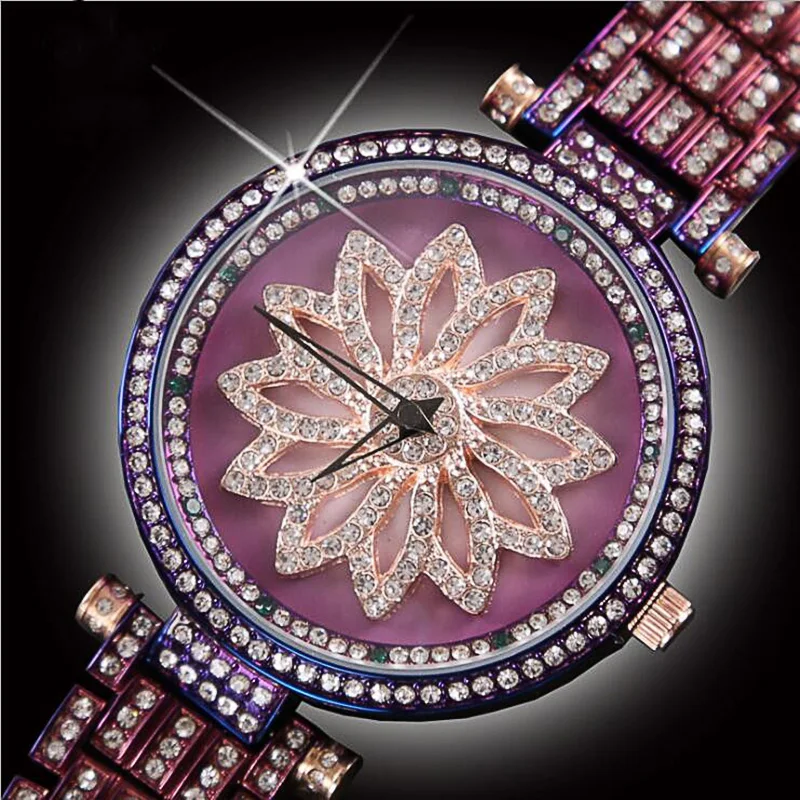 Элитный бренд Diamond Для женщин s часы вращающаяся шкала женские кварцевые часы уникальные подарки ко дню Святого Валентина для Для женщин Relogio Feminin
