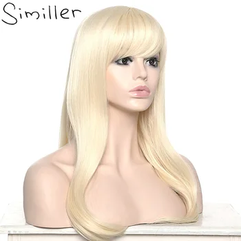 

Similler Women's Long Wigs with Bangs Synthetic Hair Wavy Heat Resistant Fiber Gold With Free Cap