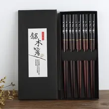 Pauzinhos 5 par Comida Coreana Japonesa De Madeira de bambu Red Black Handle Casal Design Reutilizável Conjunto Chopstick Chop Stick com Caso