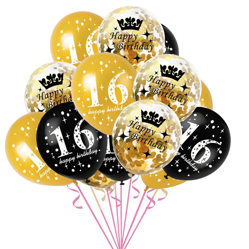 15 шт смешанных желтых и черных шаров 16 18 30 40 50 60 70 лет Конфетти Для украшения дня рождения