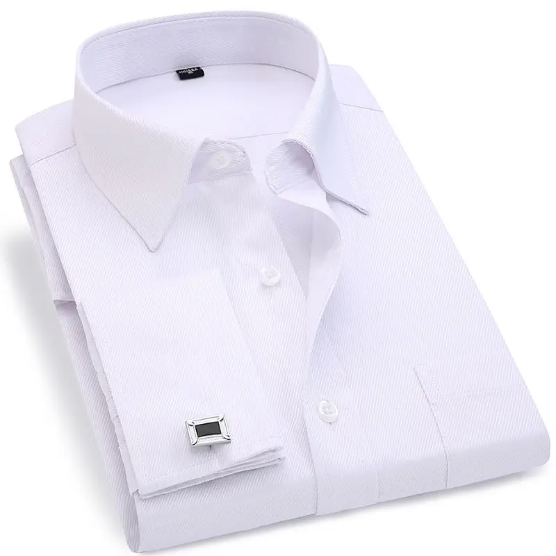 Французские запонки мужские рубашки с длинным рукавом Повседневное Slim Fit 6XL 5XL 4XL большого размера в полоску рубашка Для мужчин французская