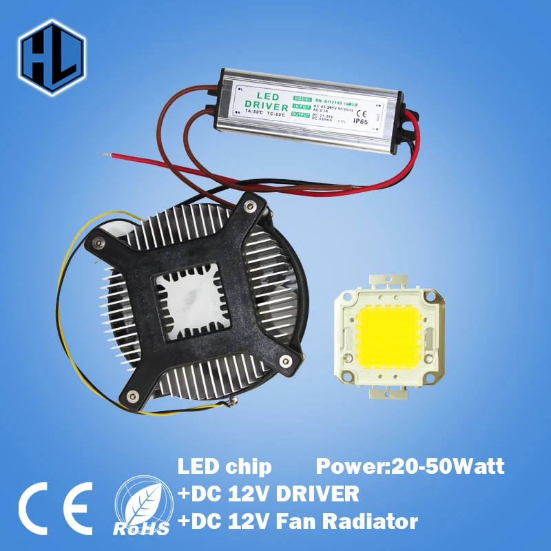 

20W 30W 50W 70W BLUE GREEN WHITE RED High Power LED chip LED Bulb +POWER SUPPLY DRIVER DC 12V INPUT+DC12V Cooling fan Radiator