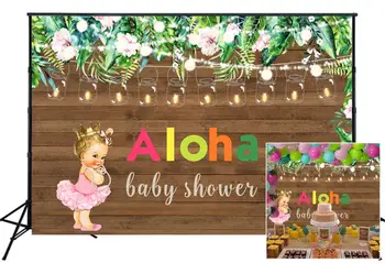 

Aloha Baby Shower Backdrop Rustic Wooden Hawaiian Flowers Background Newborn Birthday Party Banner Photo Shoot Pahocall