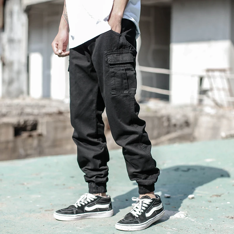 black color fashion men jeans jogger pants youth punk style hip hop trousers streetwear casual leisure cotton cargo pants men