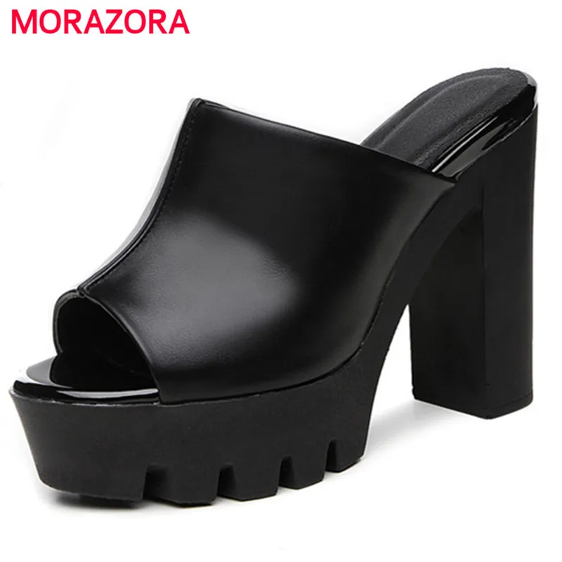 

MORAZORA Spuer heels shoes woman PU soft leather summer shoes solid open-toed cool platform shoes contracted women sandals
