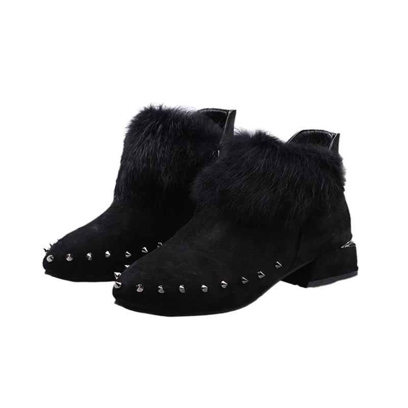 

MoBeiNi Martin boots women's shoes 2018 new fashion winter plus velvet booties fur shoes snow boots Short Plush Ankle Solid