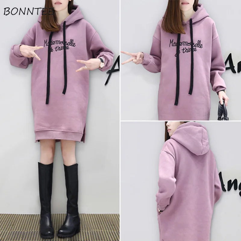 

Hoodies Women Winter Hooded Thicker Plus Velvet Warm Letter Printed Harajuku Pullovers Womens Korean Trendy Sweatshirts Chic