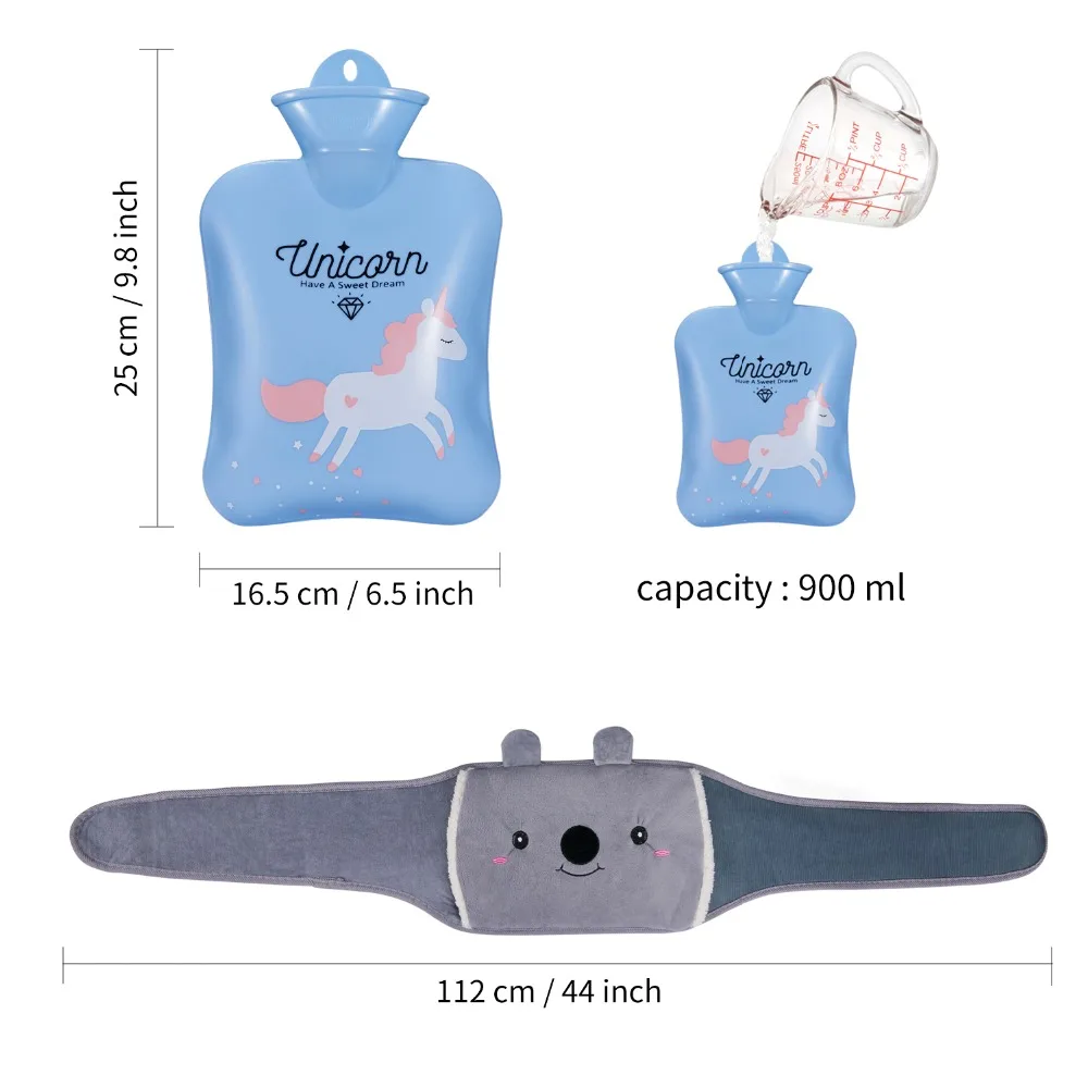 SKL Home Outdoor Warm Waterbag Rubber Hot Water Pouch with Soft Plush Hand Waist Warmer Cover Safety Hot and Cold Therapy