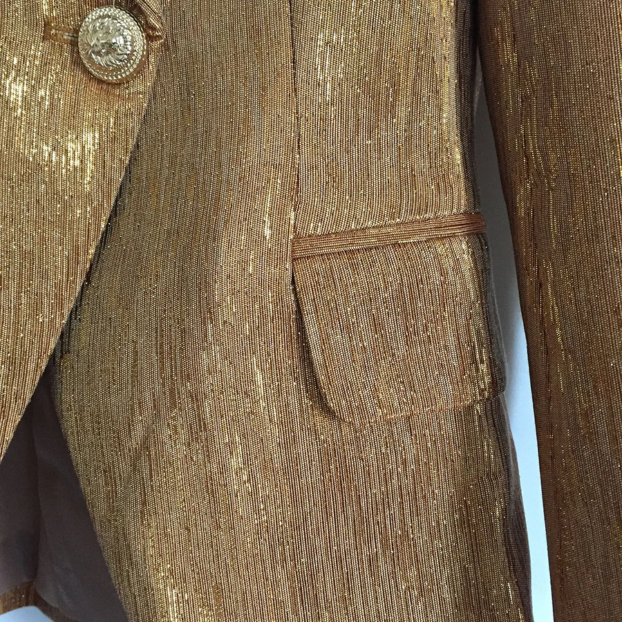 Hight Quality New Fashion 2019 Designer Blazer Jacket Women's Lion Metal Buttons Double Breasted Blazer Outer Coat Gold