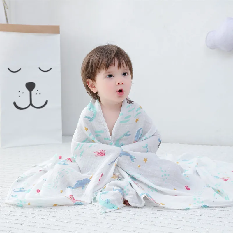 

ruyi bebe Baby Blanket Muslin Swaddle Wraps Cotton Bamboo Baby Blankets Newborn Bamboo Muslin Blankets Rabbit Butterfly