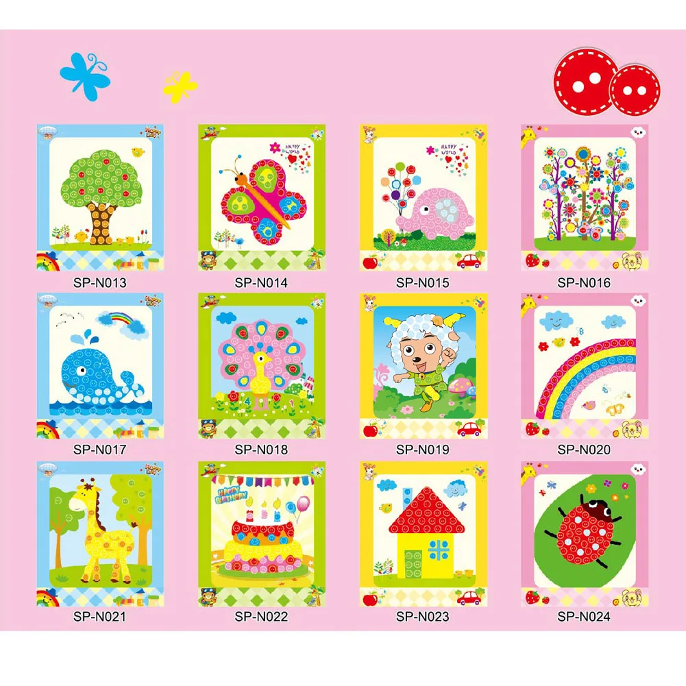 Children Student Learning Educational Drawing Toys Kids Child DIY Button Stickers Picture Handmade Painting Drawing Craft