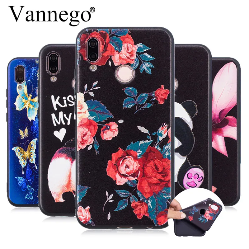 

Vannego phone case for Coque Huawei P20 lite 3D Relief Owl Panda Flower Black Soft TPU Cartoon Case sfor Funda Huawei nova 3E