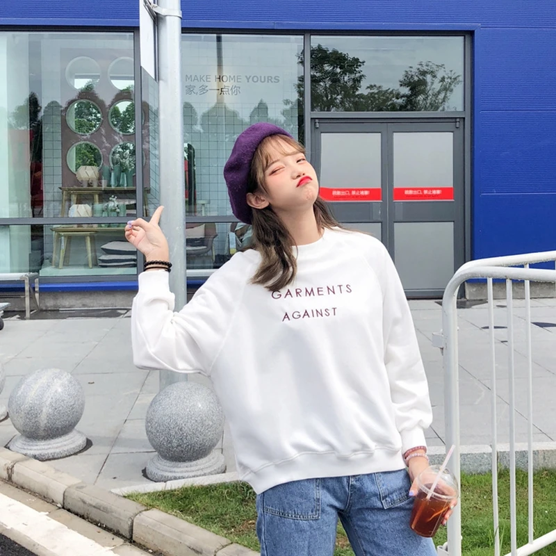 Harajuku BF пуловер с круглым вырезом плюс бархатный Свитшот японский принт свитер