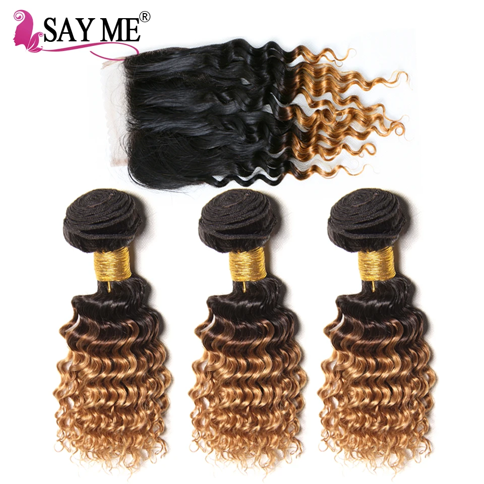 Say Me Deep Wave Bundles With Closure Ombre Brazilian Human Hair 3