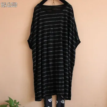 

82 Free shipping summer plus size clothing loose shor-sleeve t-shirt striped cotton big long design casual large shirts