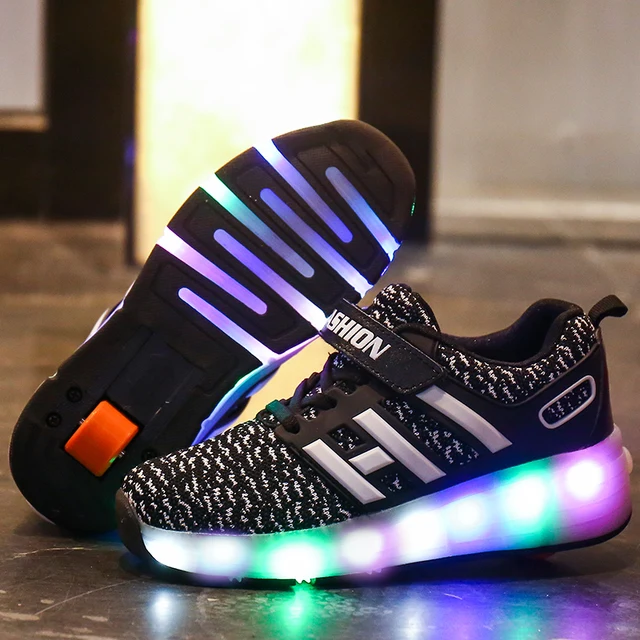 US $27.36 Kids Glowing Sneakers Sneakers with wheels Led Light up Roller Skates Sport Luminous Lighted Shoes 