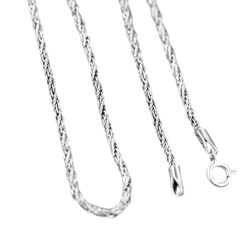 Винтажное 925 пробы Серебряное ожерелье цепь для женщин и мужчин пеньковая веревка плетеный Тип Ювелирные изделия