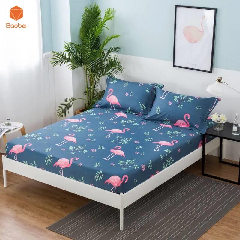 

3Pcs/set Flamingos Fitted sheet Bedding set pillowcase 48x74cmMattress Cover Printing Bedding Linens With Elastic Band