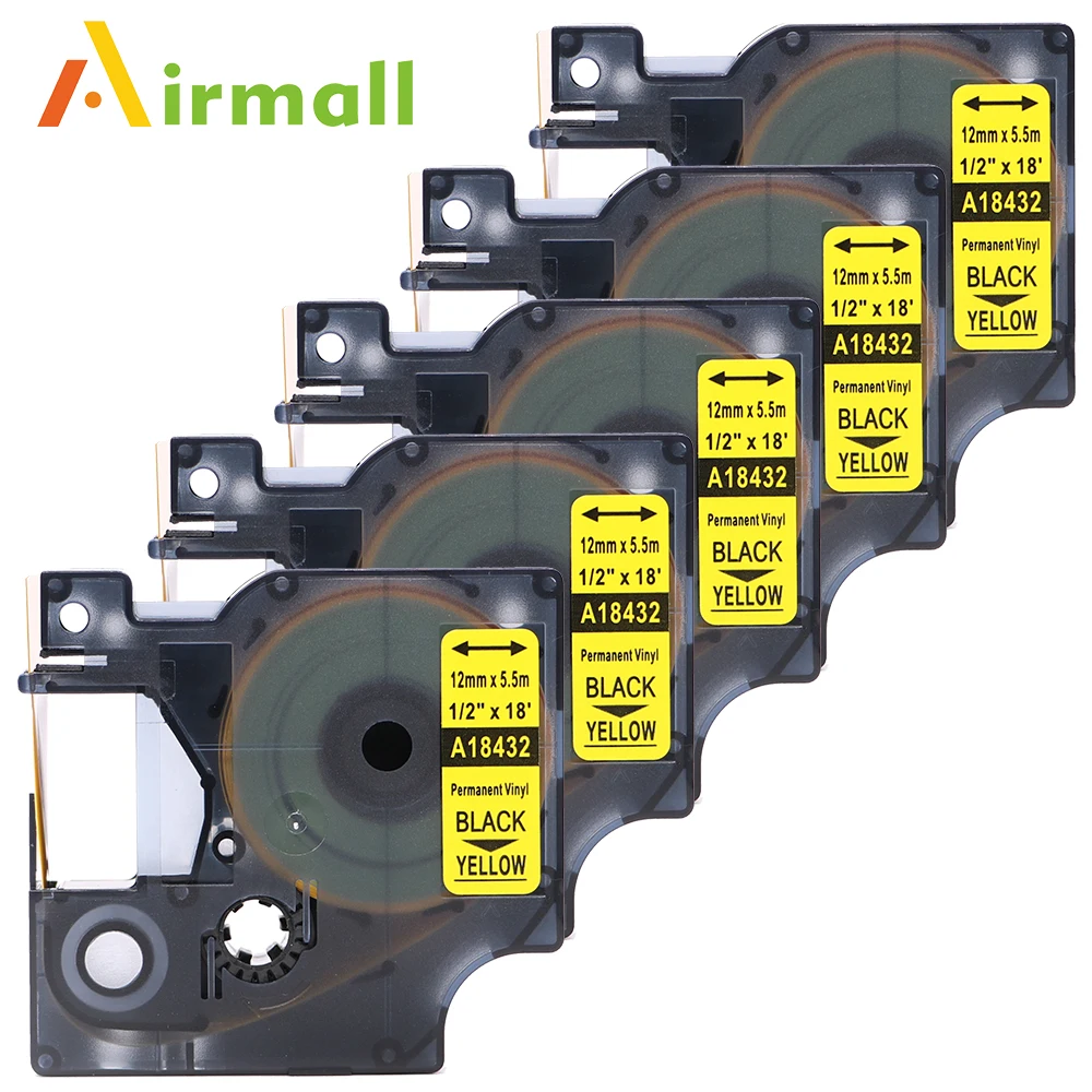 5 Packs Compatible Dymo 18432 12mm RhinoPRO Permanent adhesive vinyl