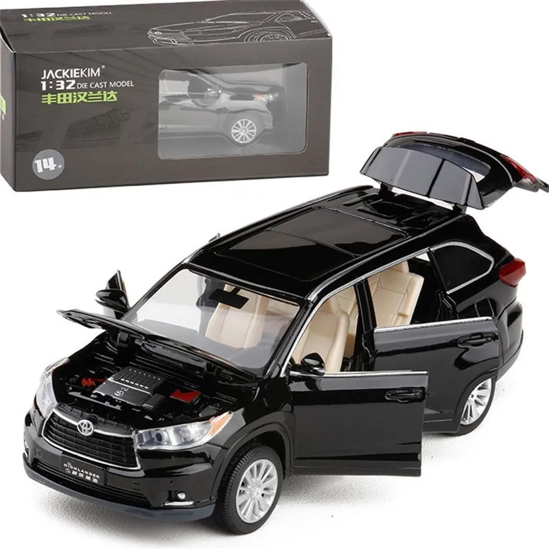 1:32 Alloy TOYOTA Highlande Scale Diecast Cars Model Metal Toy car 6 Doors Open Pull Back sound Light Car kids Toys for children