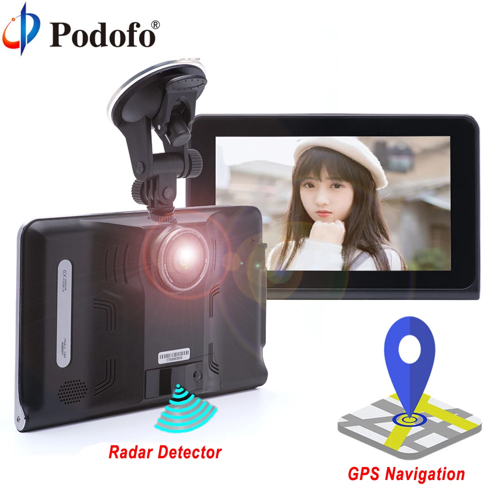 Podofo 7" Car DVR GPS Navigation Radar Detector Android WIFI FM Touch Screen Dash Cam Tablet PC