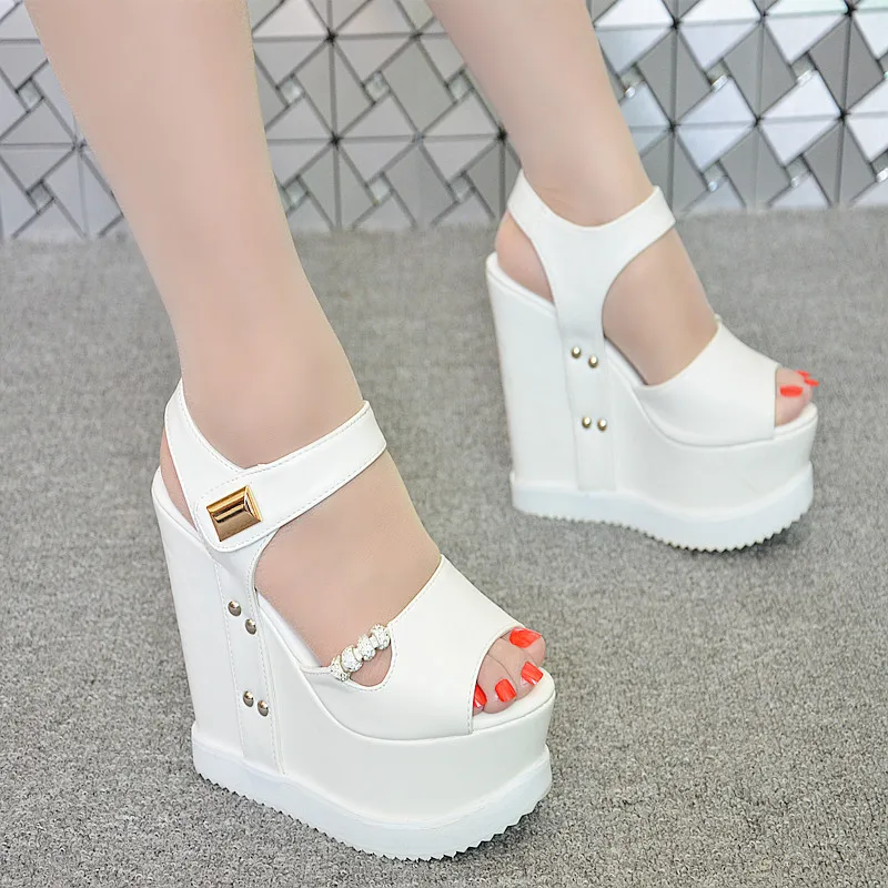 

2018 summer new wedge 15 cm nightclub sexy thick-soled Muffin sandals super high heel women's sandals simple elegant high heels
