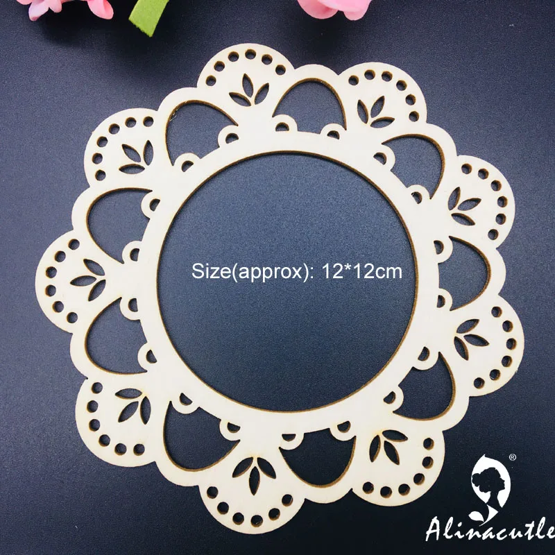 3pc lace border circle frame Natural laser Wood Chips Embellishments Scrapbooking Crafts Handmade card Art Album Alinacraft