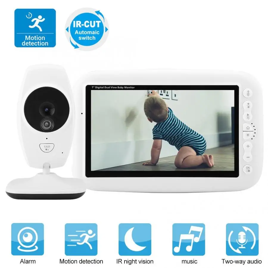 

100-240V 7 Inch 720P IR Camera Wireless Baby Intercom Monitor 2019
