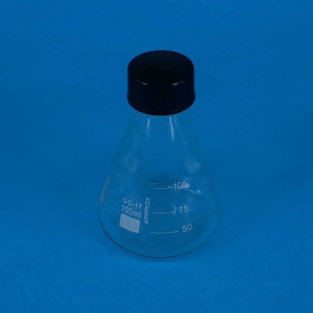 Glass 100ml Conical Erlenmeyer Narrow Mouth Screw Cap Flask Lab
