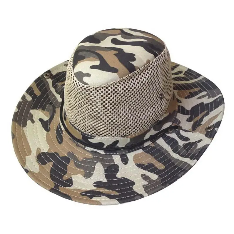HOT SALE!Men Wide Full Brim Camouflage Mesh Design Fishing Hiking Hat
