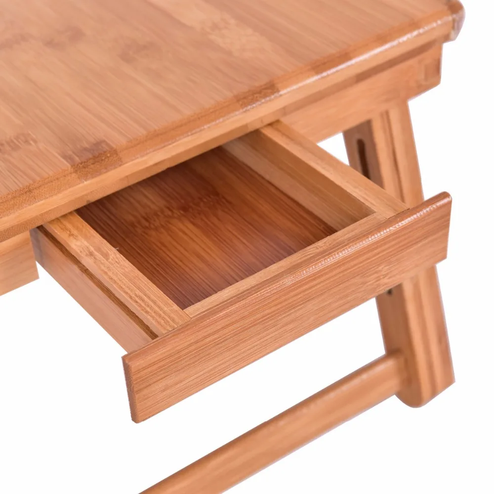 Goplus Portable Folding Laptop Table Bamboo Sofa Bed Office Laptop Stand Desk Computer Desk Adjustable Notebook Table HW55405