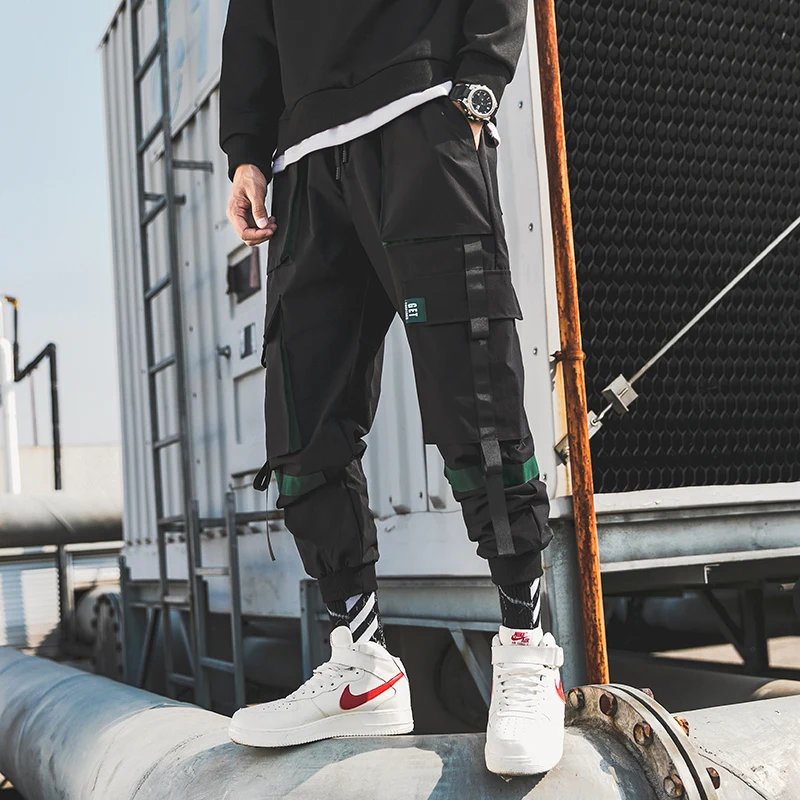 2019 Pockets Pants Korean Men Fashion Full Length Patchwork Mid Joggers Men Drawstring Harem Fashion Harem Sweatpants Casual