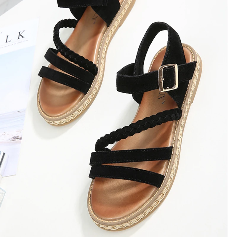 

Summer Leather Women Flat Shoes 2019 New Buckle Comfortable Women Sandals Leisure Ladies Footwear Women Flats CVT183