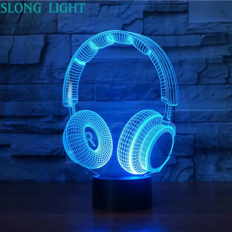  3D Lamp Headset DJ Illlusion Studio Monitor hifi Music Earphone 3d Night Light Headphone Colorful D - 32986205200