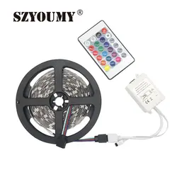 Szyoumy 5 м RGB 150 5050 SMD 12 В гибкий свет 30 светодиодов/M 5050-водонепроницаемый светодиодные ленты Клейкие ленты с 24keys RGB контроллер